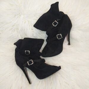 Black Suede Peep toe Bootie